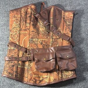 Pirate Costume Corset with Brown Leather Accents